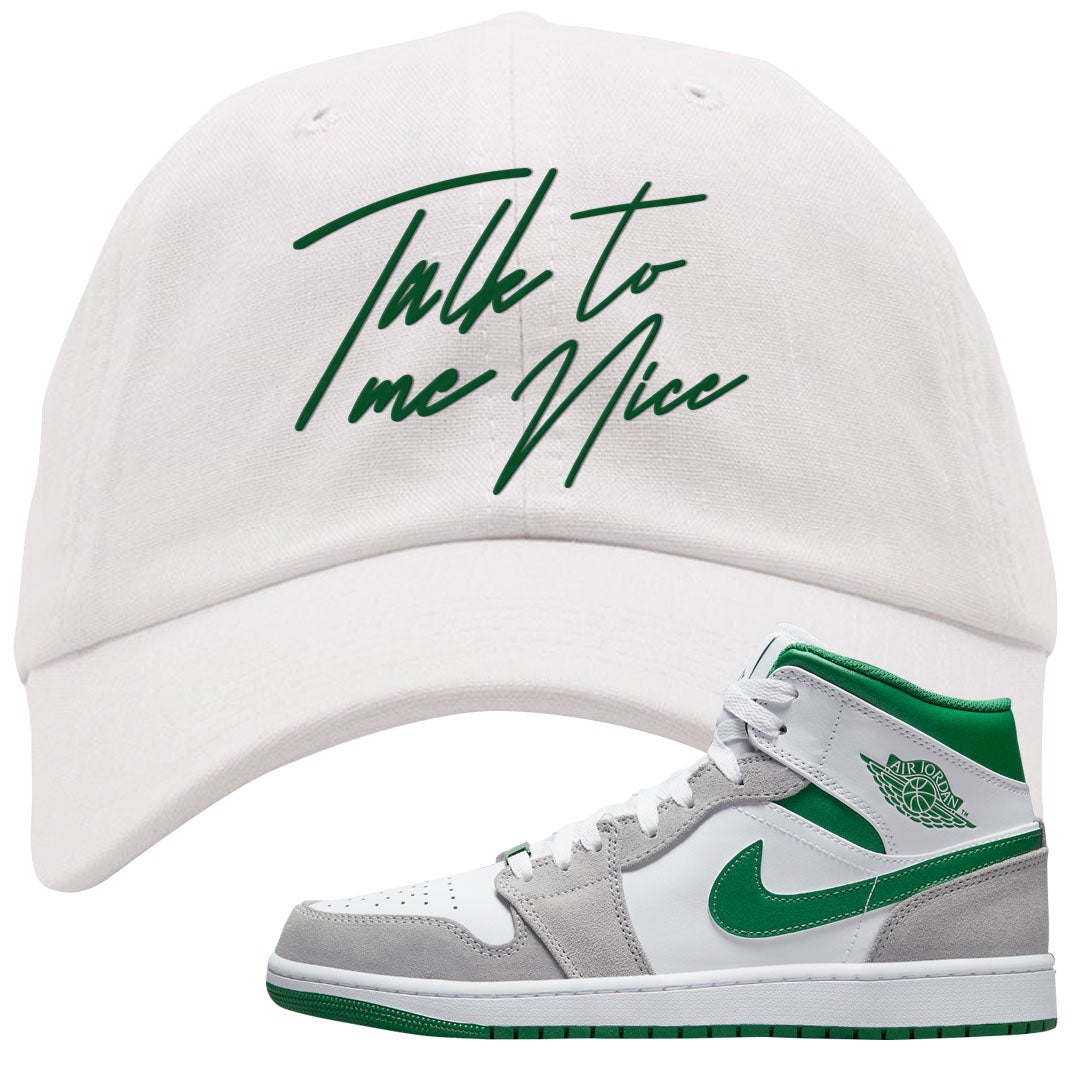 Light Smoke Pine Green Mid 1s Dad Hat | Talk To Me Nice, White