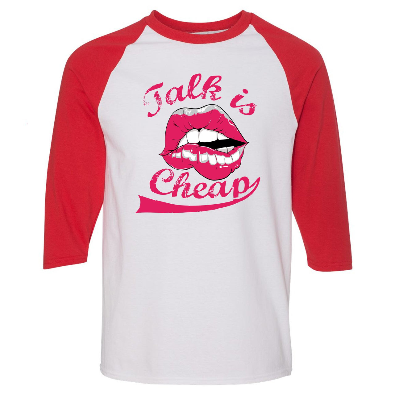 Grey Pink 12s Raglan T Shirt | Talking Lips, White and Red