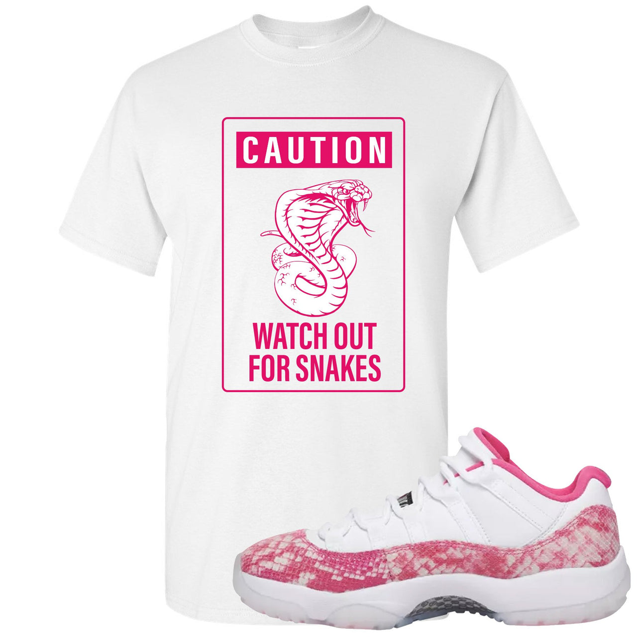 Pink Snakeskin WMNS Low 11s T Shirt | Caution Snake Sign, White