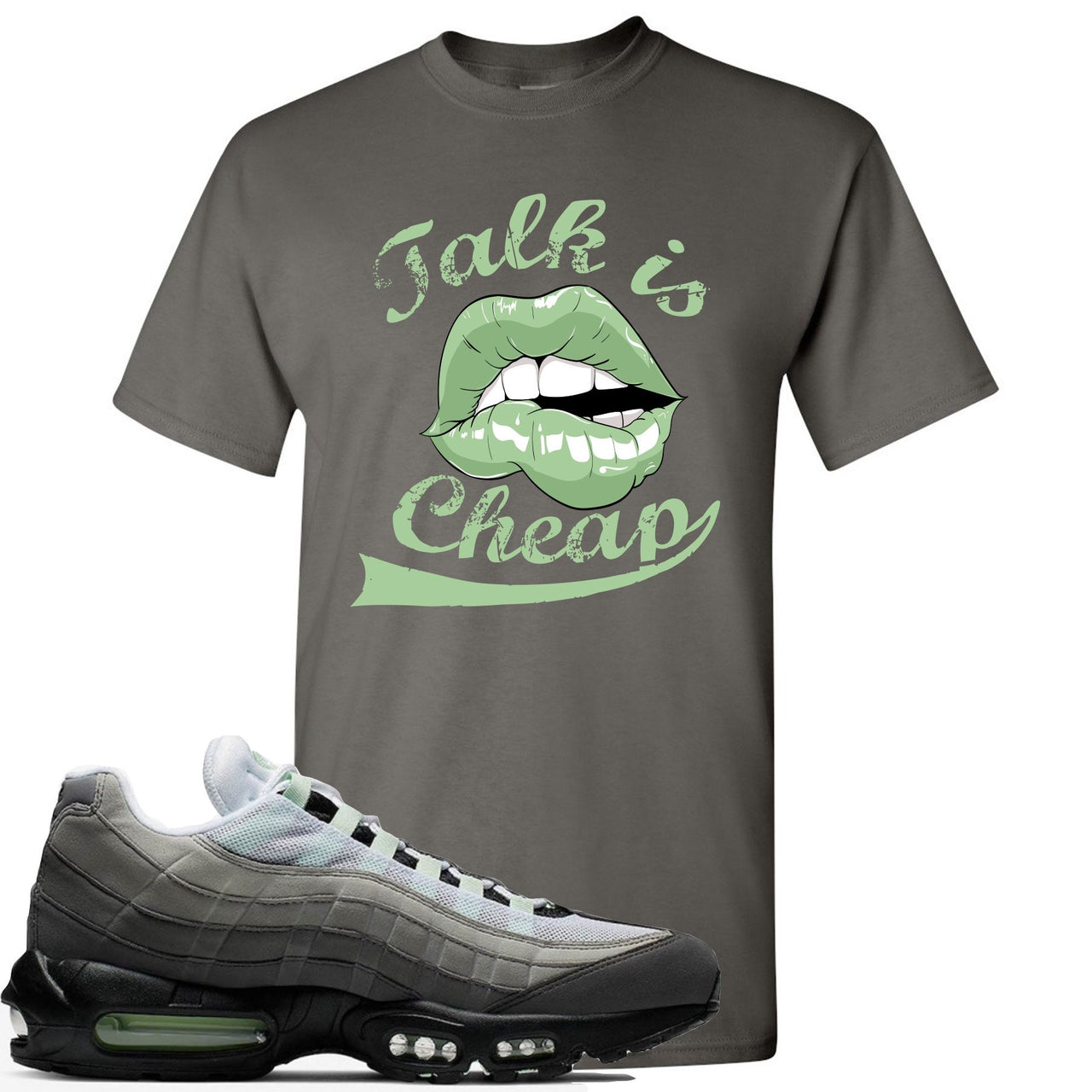 Fresh Mint 95s T Shirt | Talking Lips, Charcoal