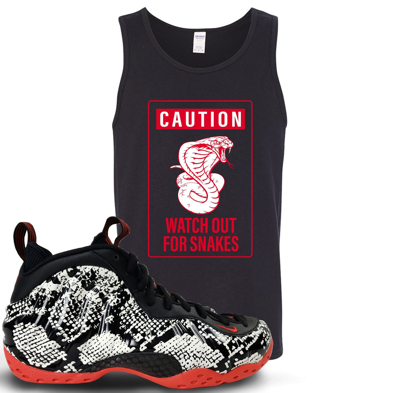 Snakeskin Foam Ones Mens Tank Top | Caution Snake, Black