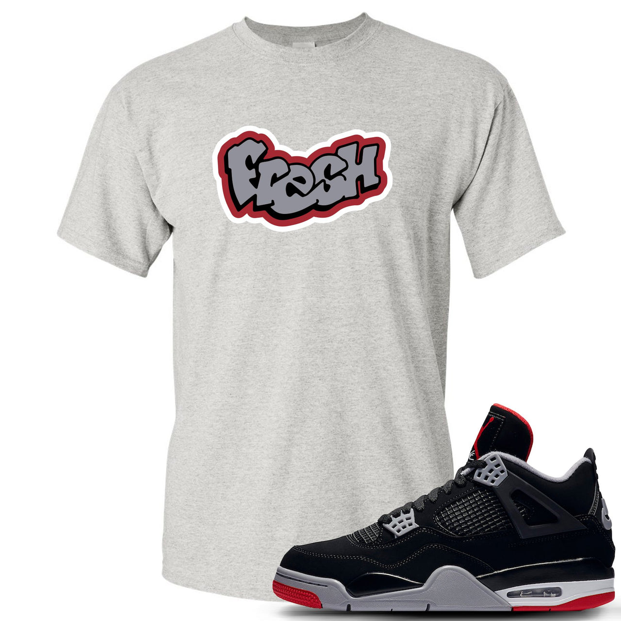 This grey t-shirt will match great with your Air Jordan 4 Bred shoes