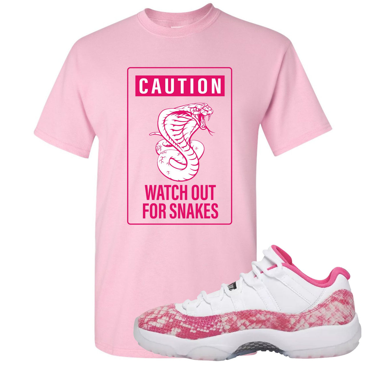 Pink Snakeskin WMNS Low 11s T Shirt | Caution Snake Sign, Light Pink
