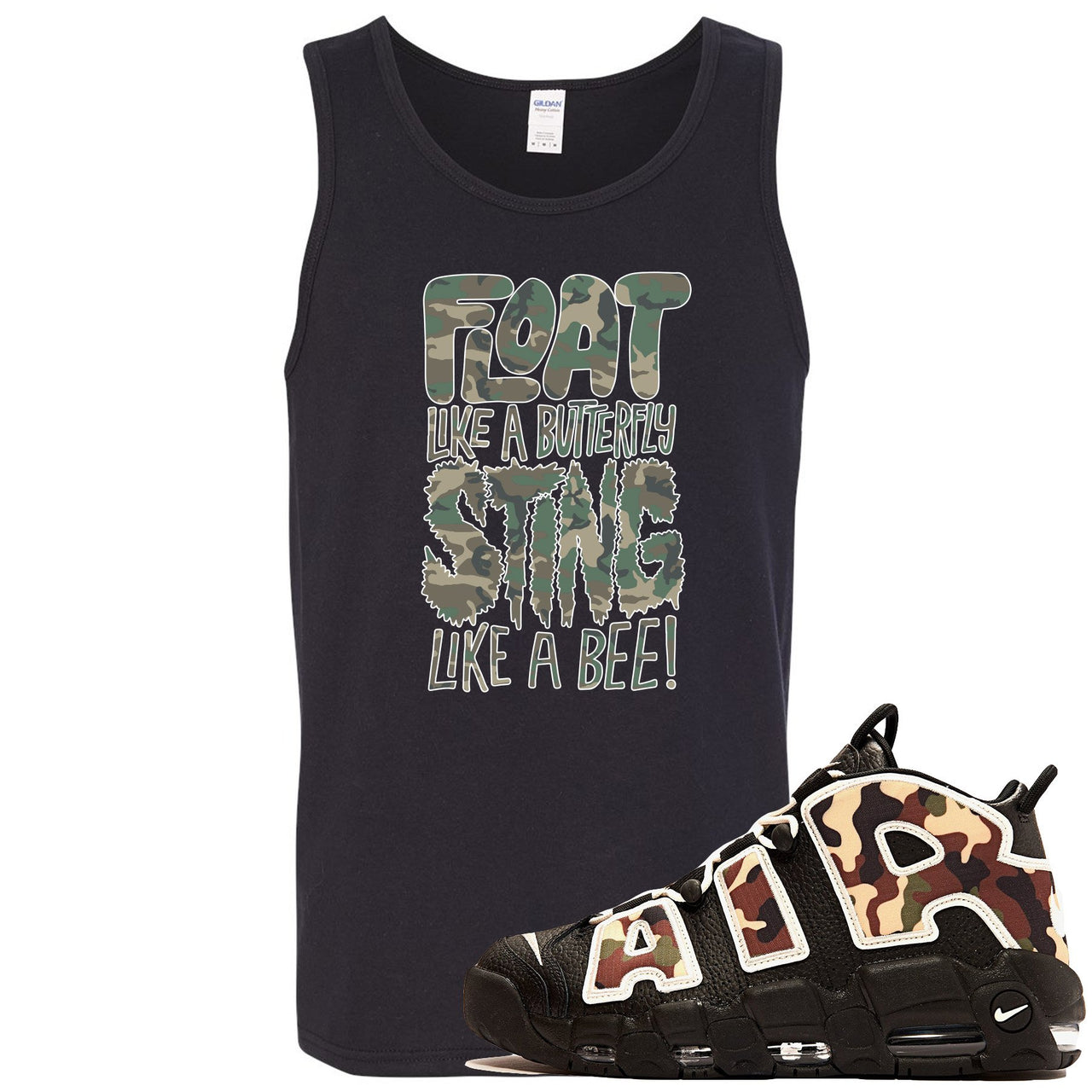 Camo Uptempos Mens Tank Top | Float Like A Butterfly Sting Like a Bee, Black