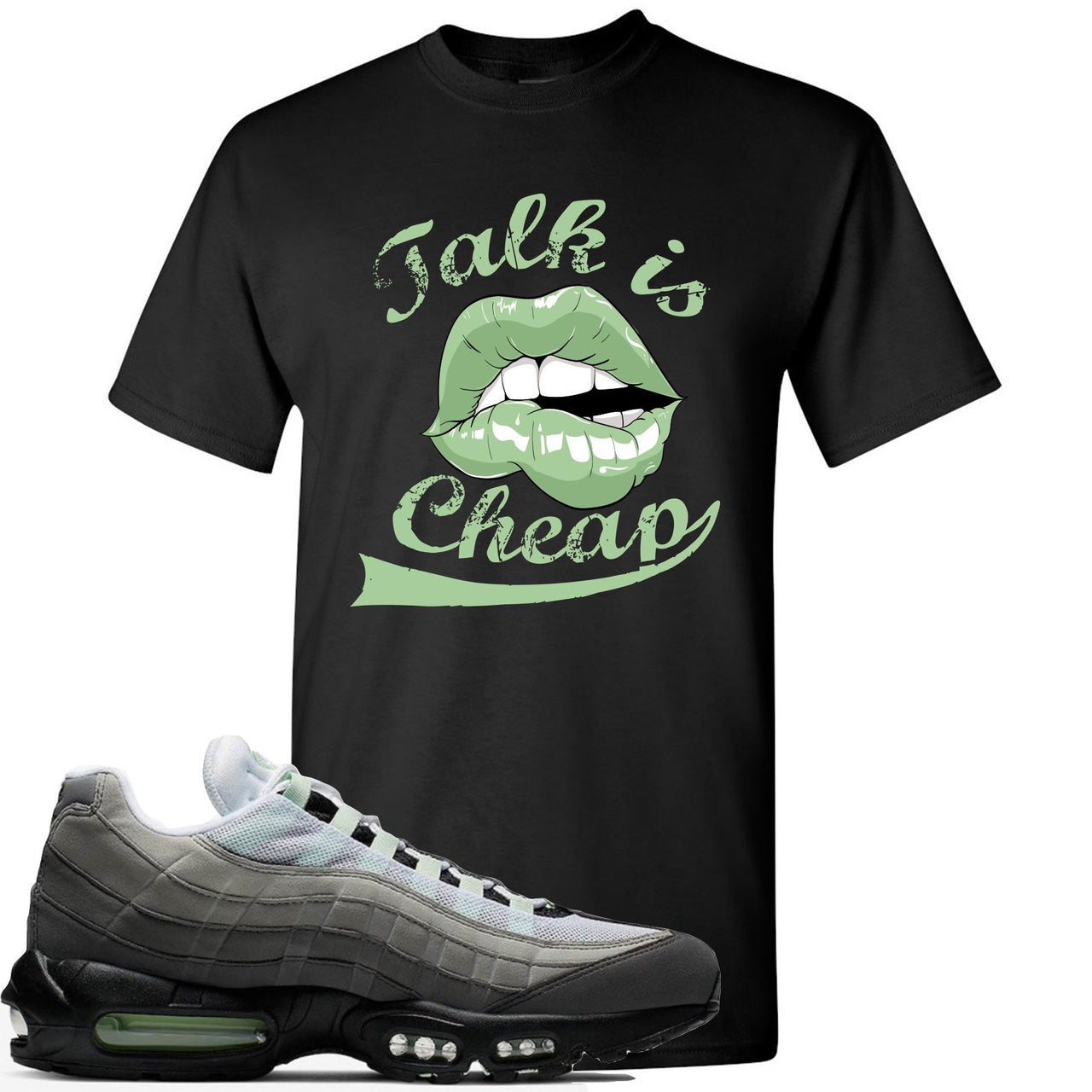 Fresh Mint 95s T Shirt | Talking Lips, Black