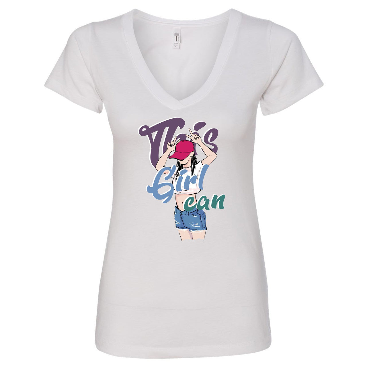 Mystic Green 200s Women V-Neck T Shirt | This Girl Can, White