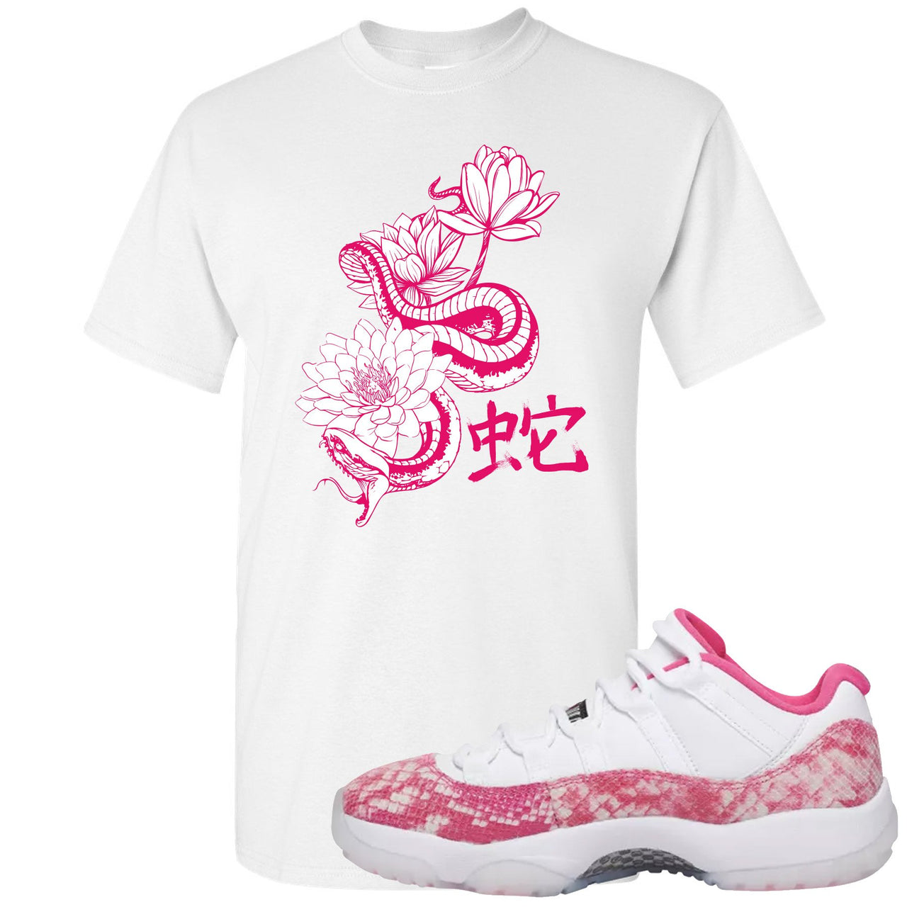 Pink Snakeskin WMNS Low 11s T Shirt | Snake and Lotus, White