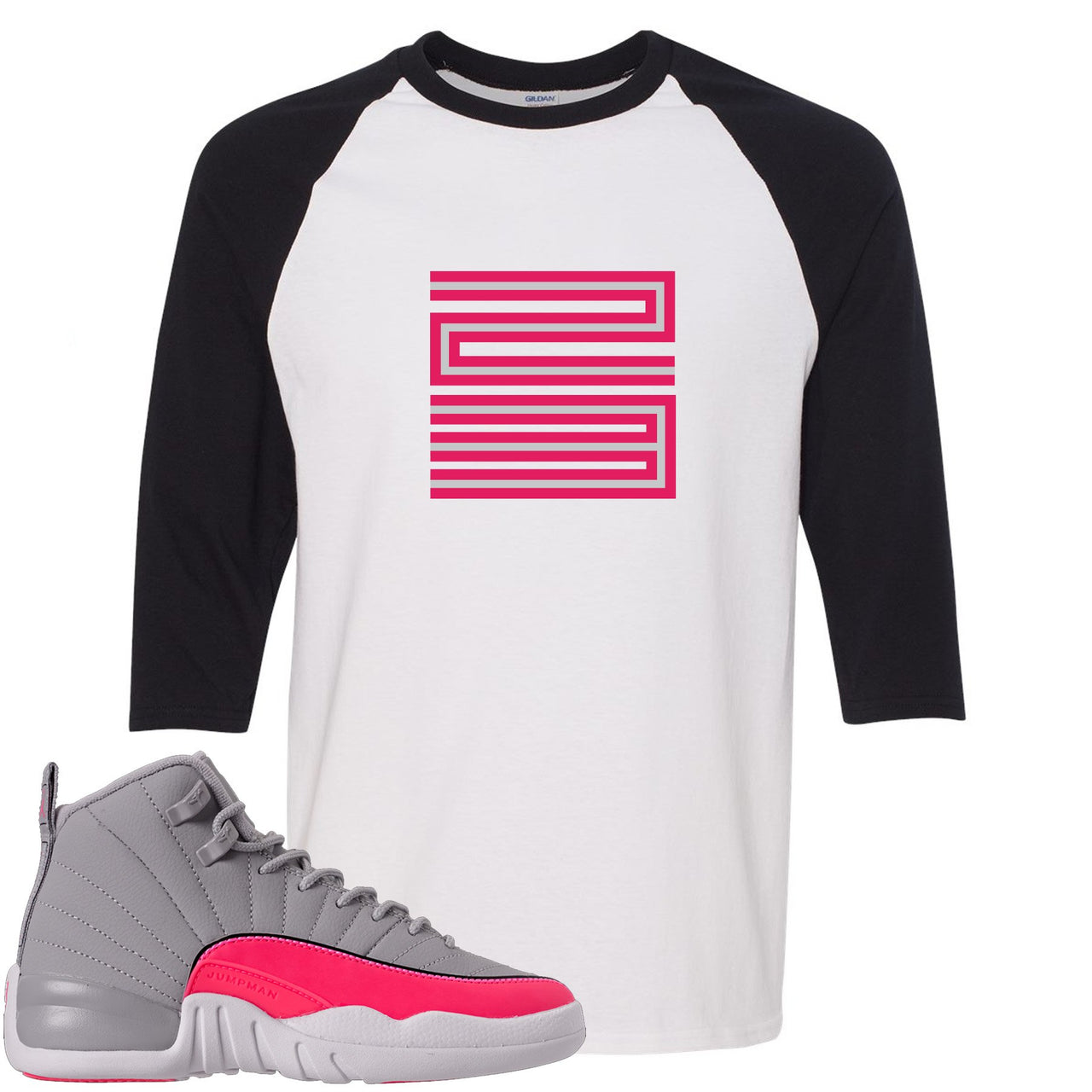 Grey Pink 12s Raglan T Shirt | 23, White and Black