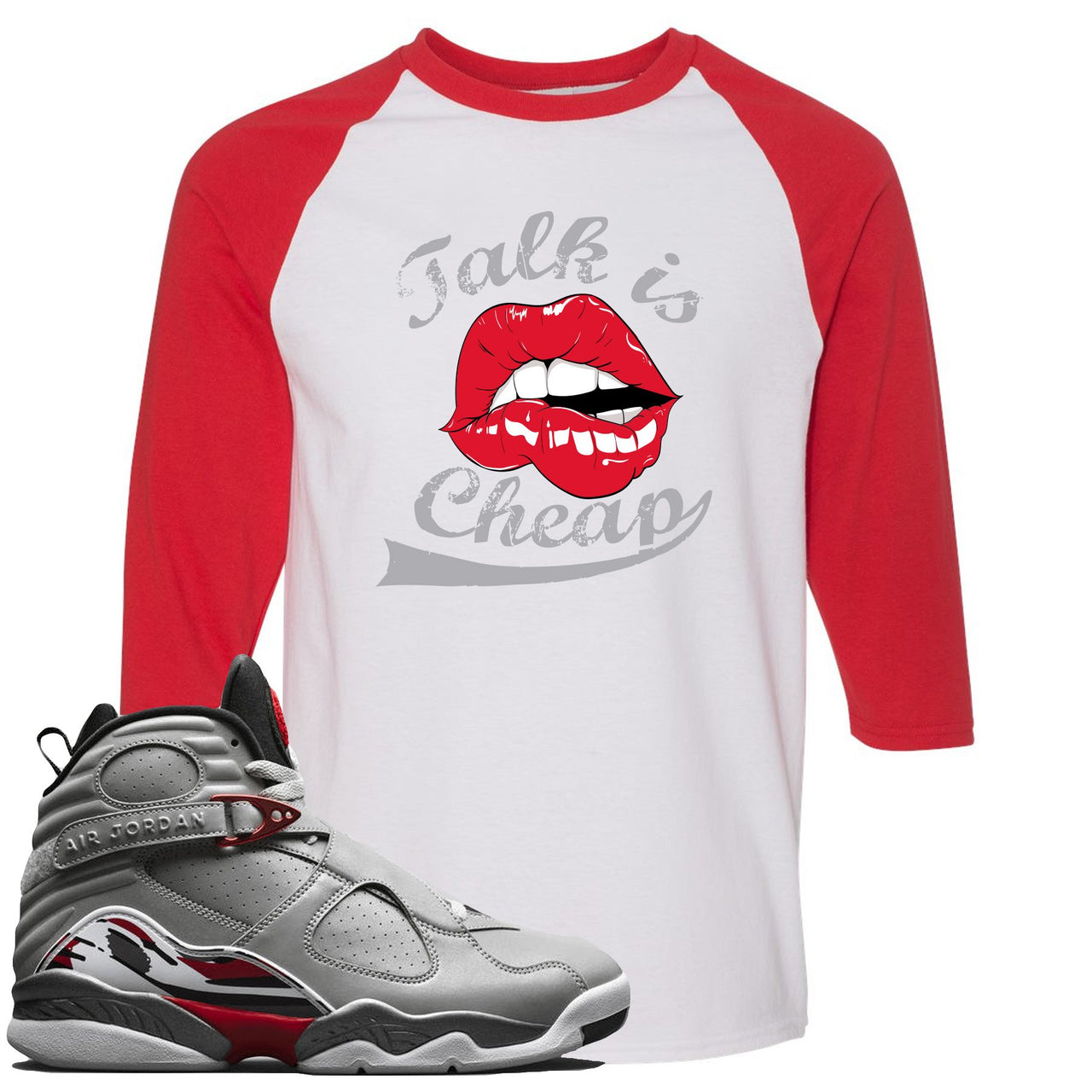 Reflections of a Champion 8s Raglan T Shirt | Talking Lips, White and Red
