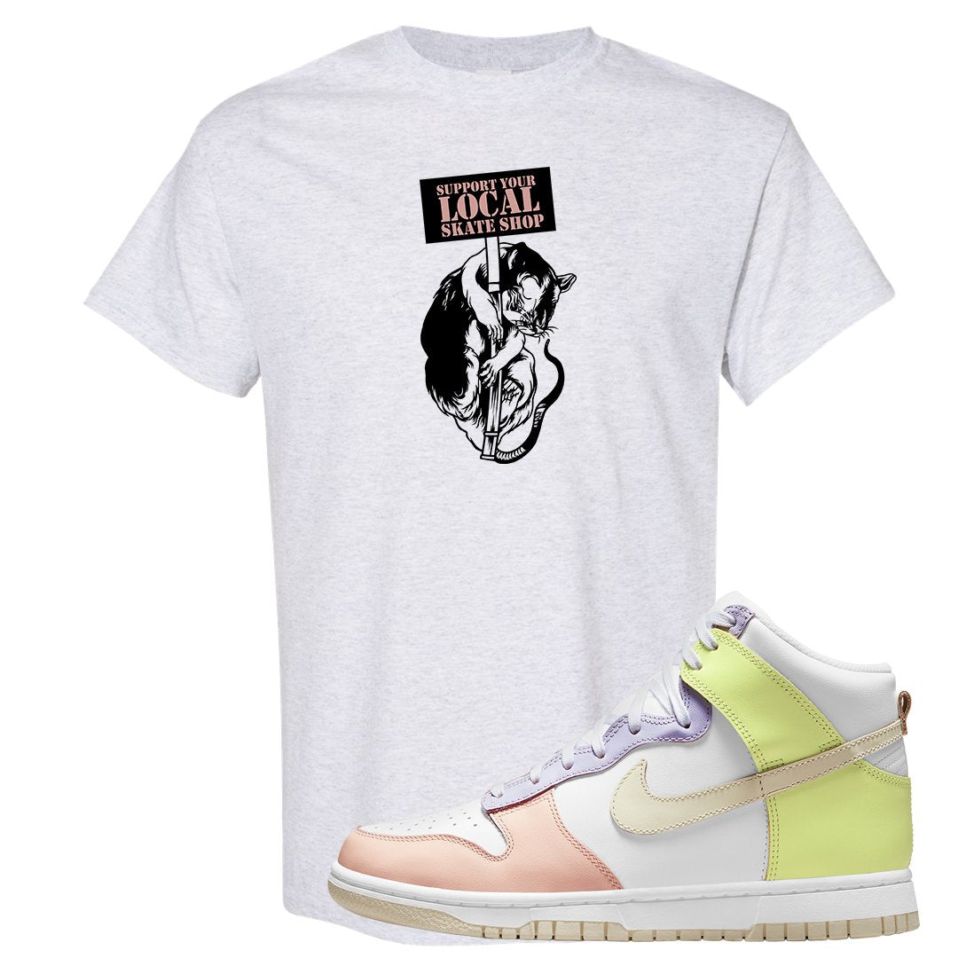 Cashmere High Dunks T Shirt | Support Your Local Skate Shop, Ash