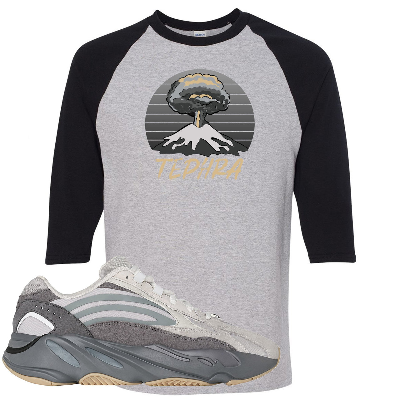 Tephra v2 700s Raglan T Shirt | Tephra Volcano, Sports Gray and Black