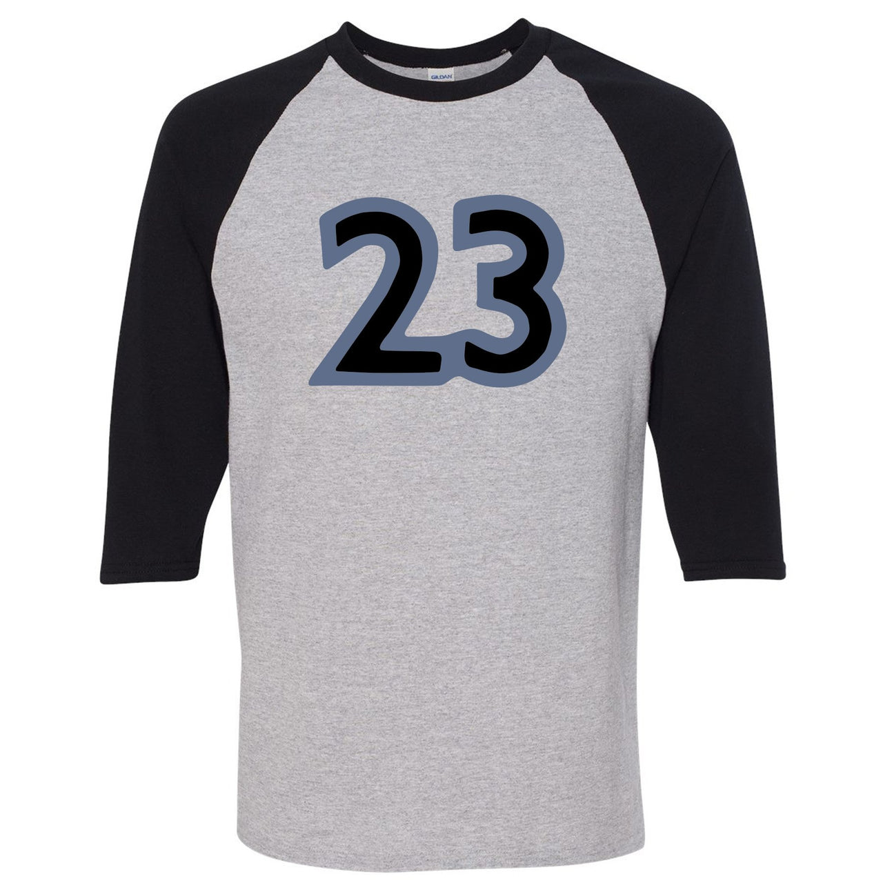 Cap and Gown 13s Raglan T Shirt | 23, Black and Sports Grey
