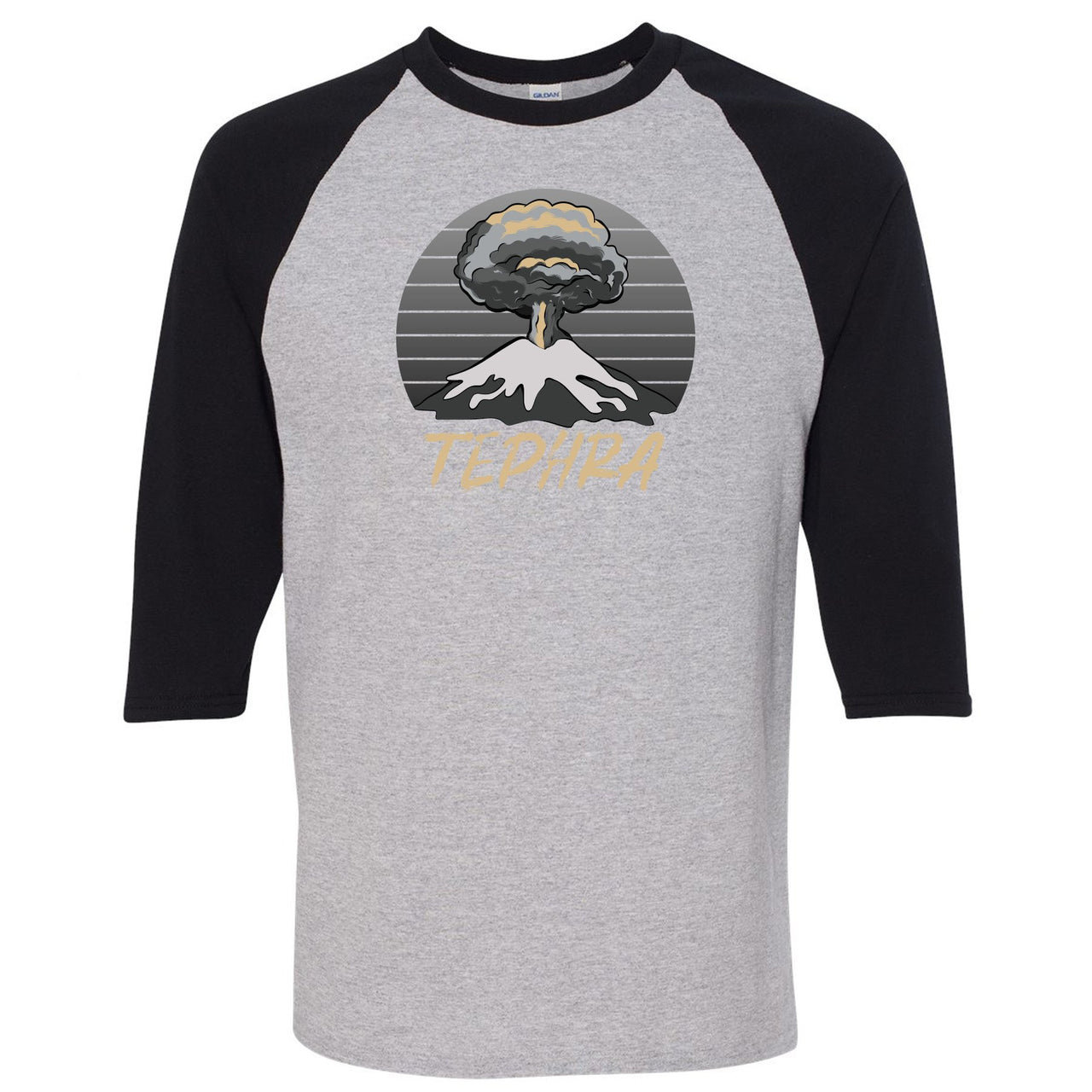 Tephra v2 700s Raglan T Shirt | Tephra Volcano, Sports Gray and Black