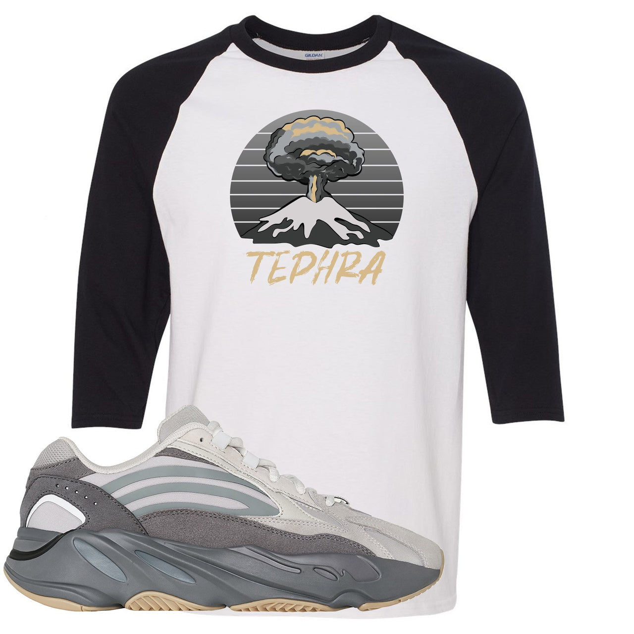 Tephra v2 700s Raglan T Shirt | Tephra Volcano, White and Black