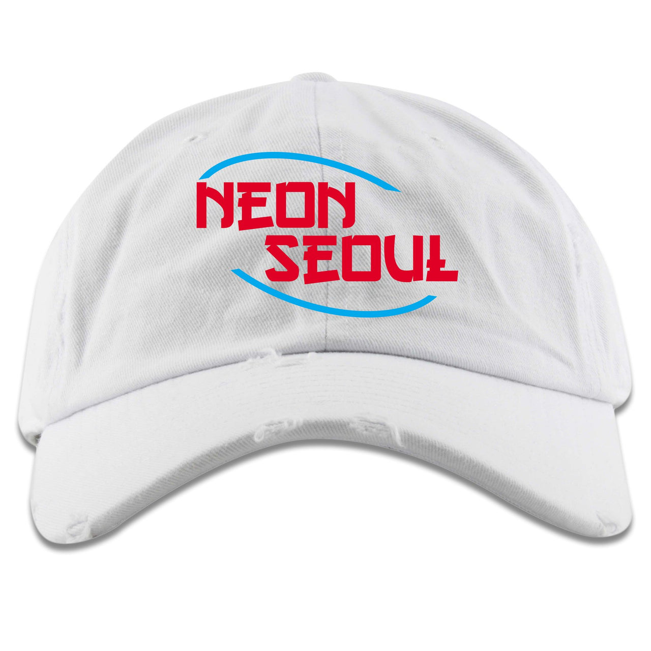 Neon Seoul 97s Distressed Dad Hat | Seoul in English, White