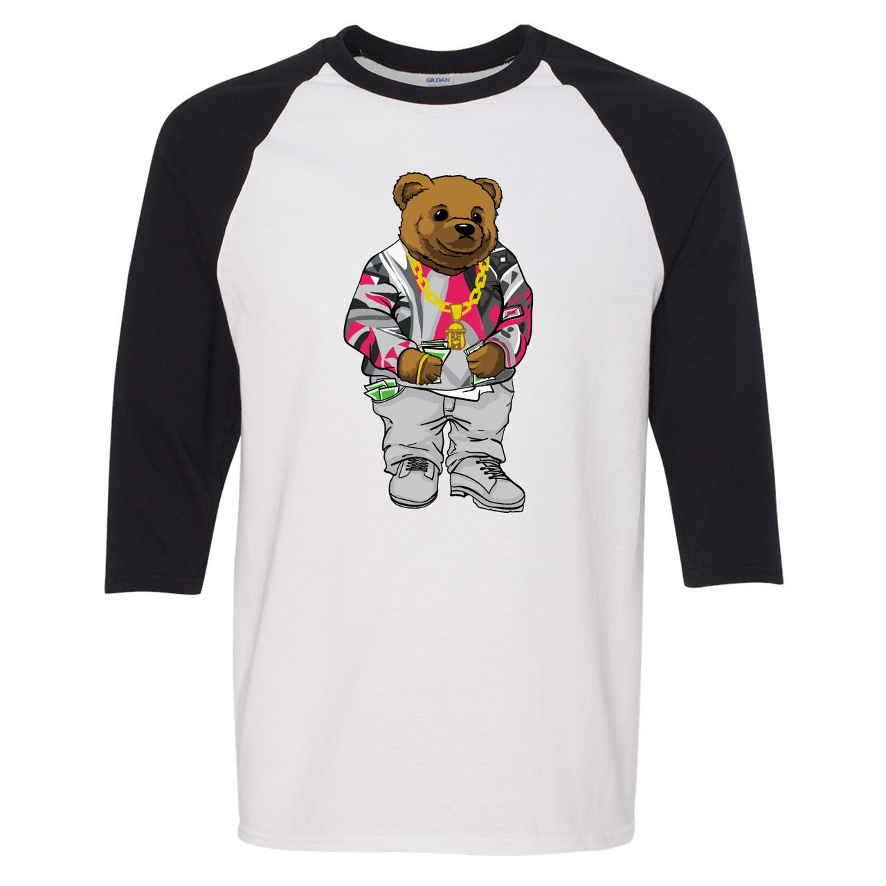 Grey Pink 12s Raglan T Shirt | Sweater Bear, White and Black