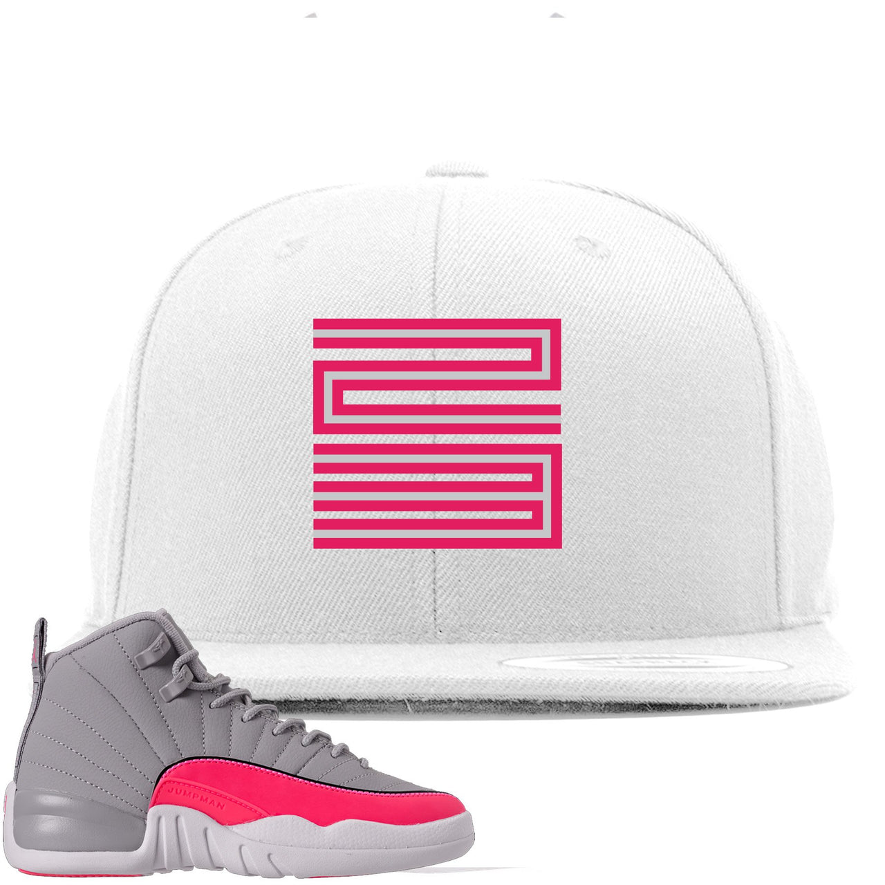 Grey Pink 12s Snapback | 23, White