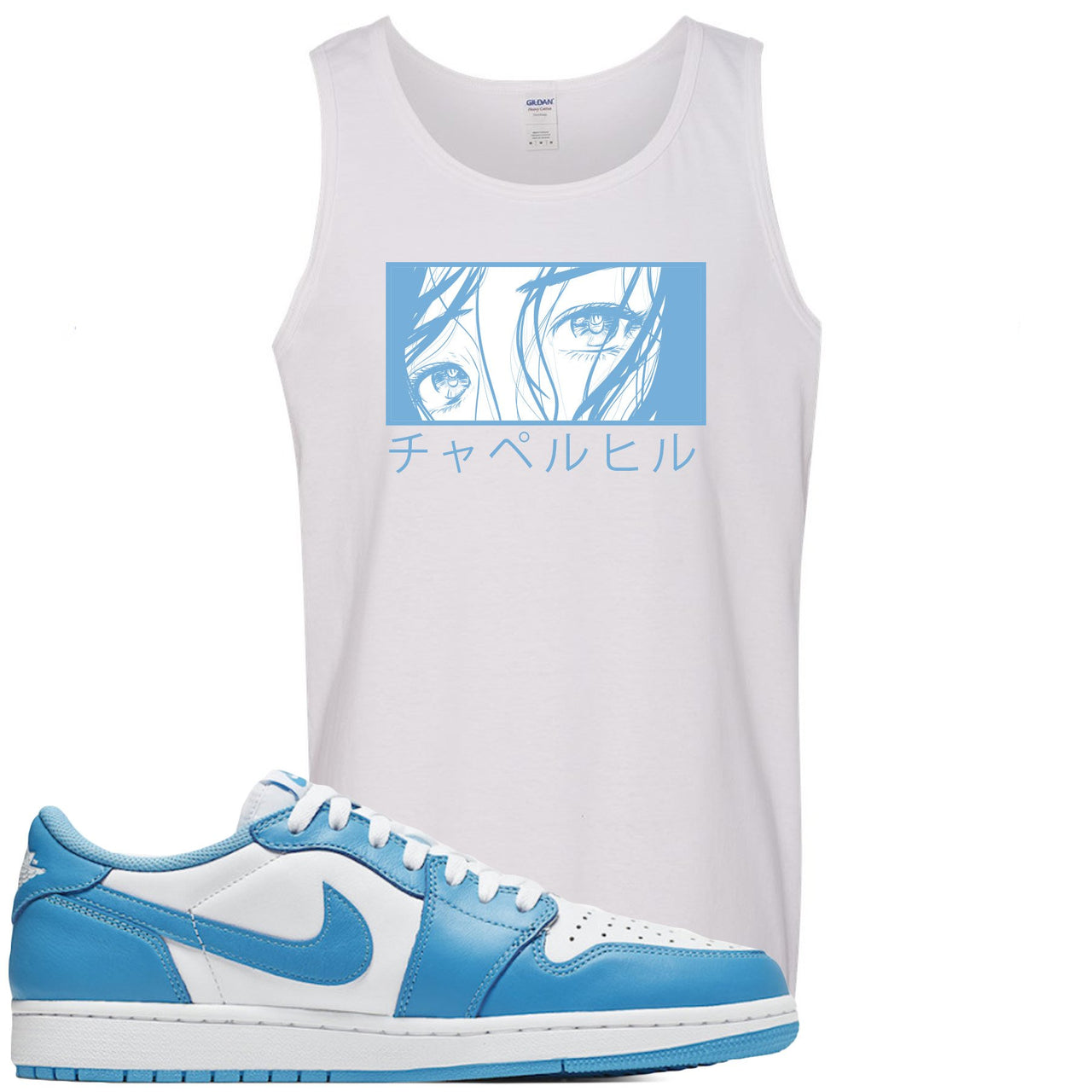 UNC Low 1s Mens Tank Top | Chapel Hill Japanese, White