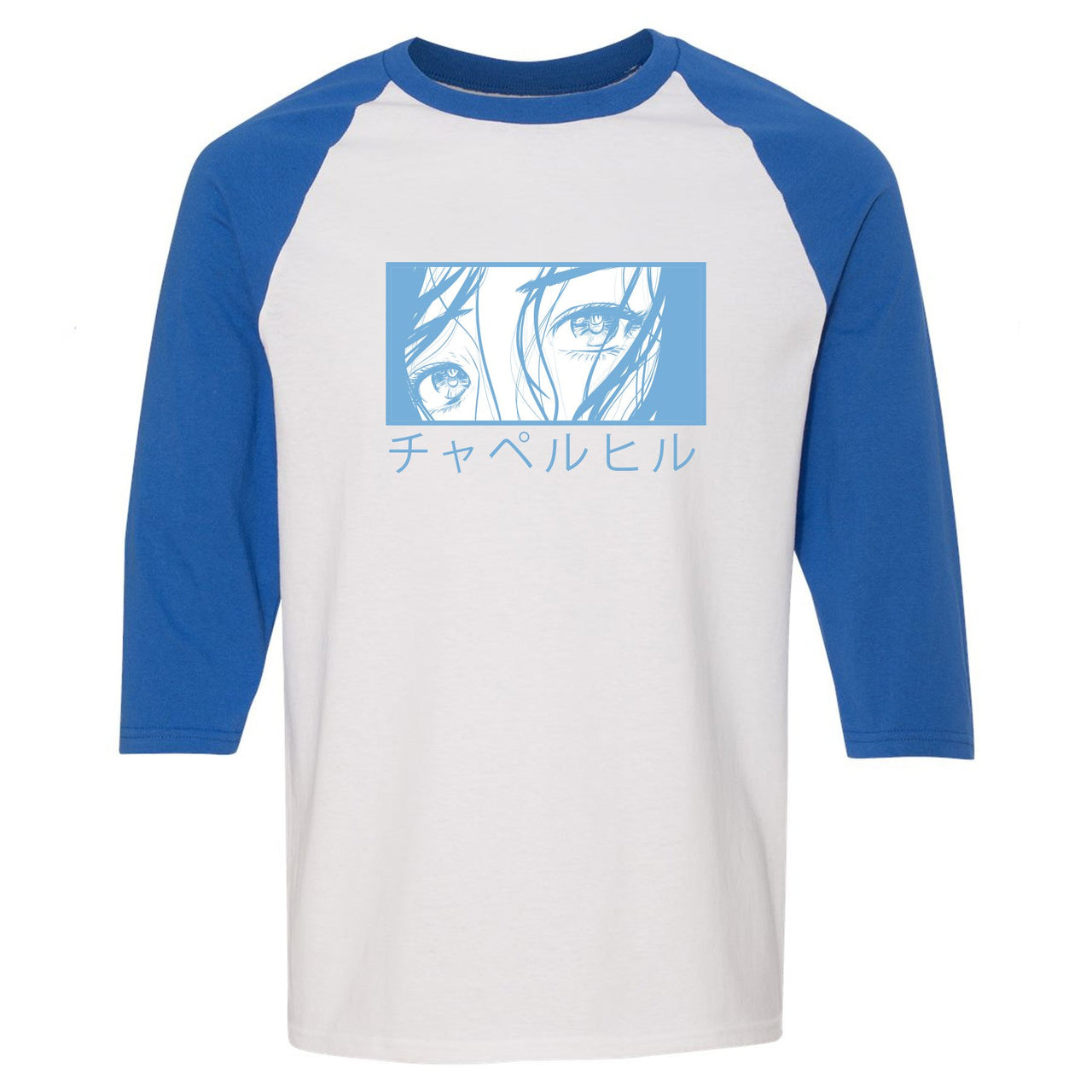 UNC Low 1s Raglan T Shirt | Chapel Hill Japanese, White and Light Blue