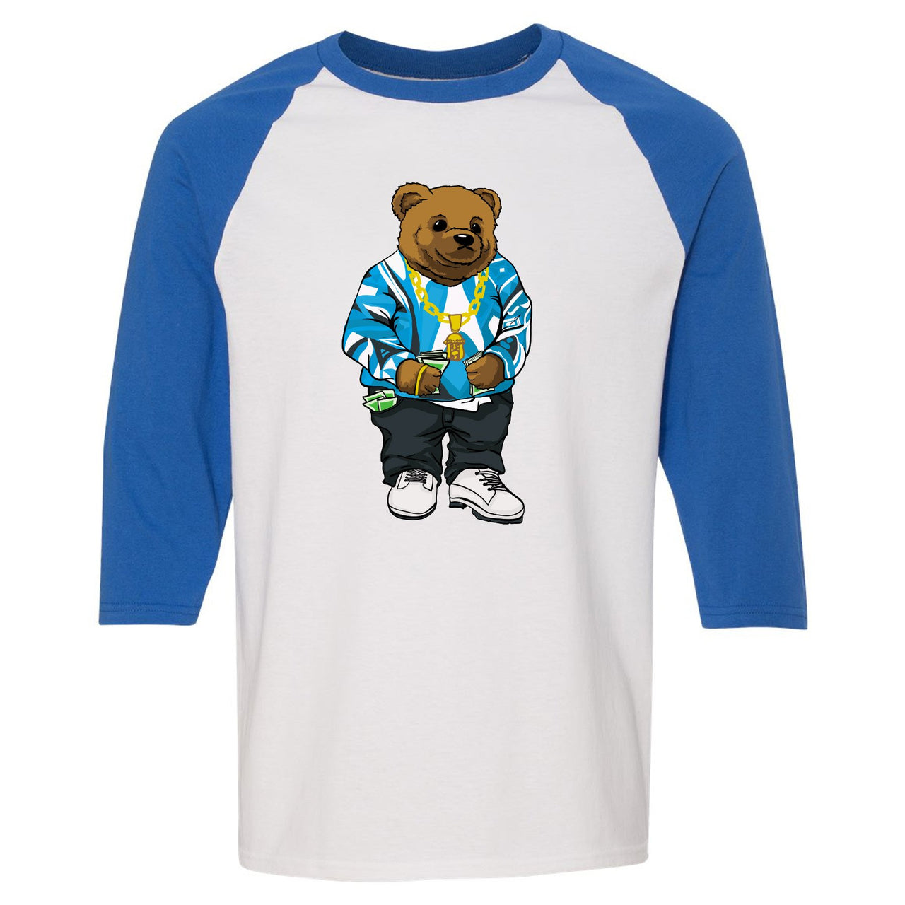 University Blue Blazers Raglan T Shirt | Sweater Bear, White and Blue