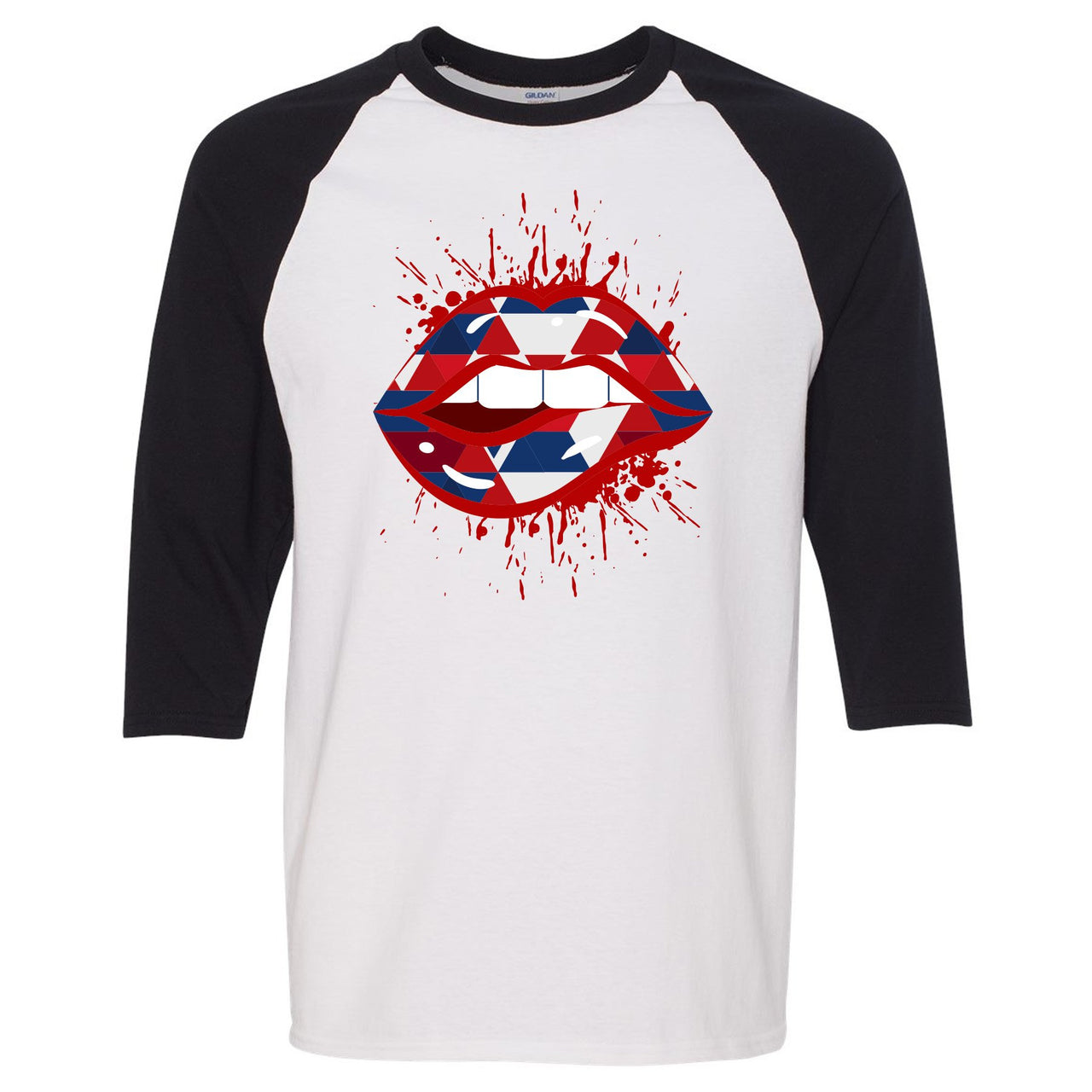 USA One Foams Raglan T Shirt | Geometric Lips Splatter, White and Black