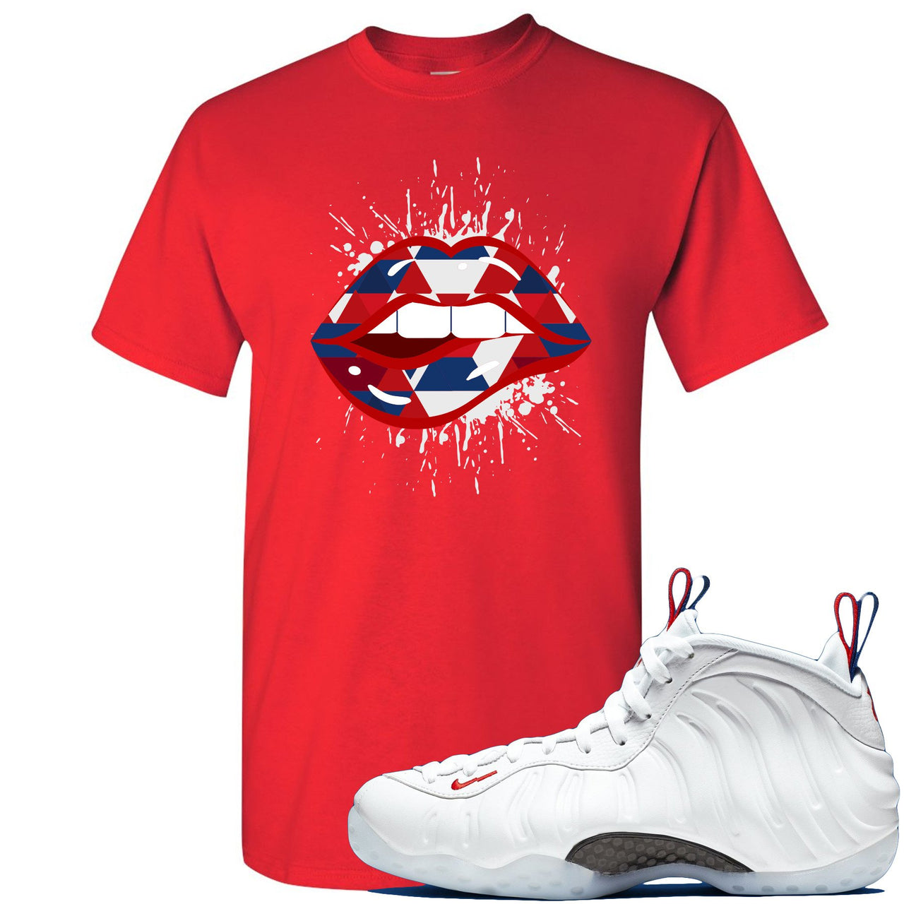USA One Foams T Shirt | Geometric Lips Splatter, Red