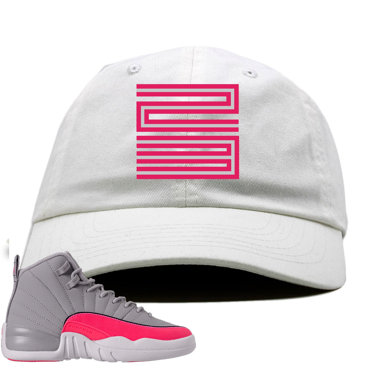 Grey Pink 12s Dad Hat | 23, White