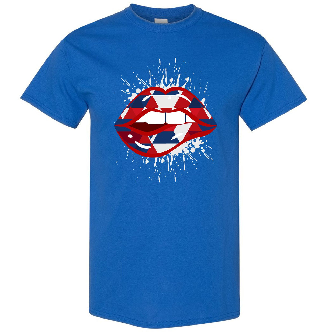 USA One Foams T Shirt | Geometric Lips Splatter, Royal Blue