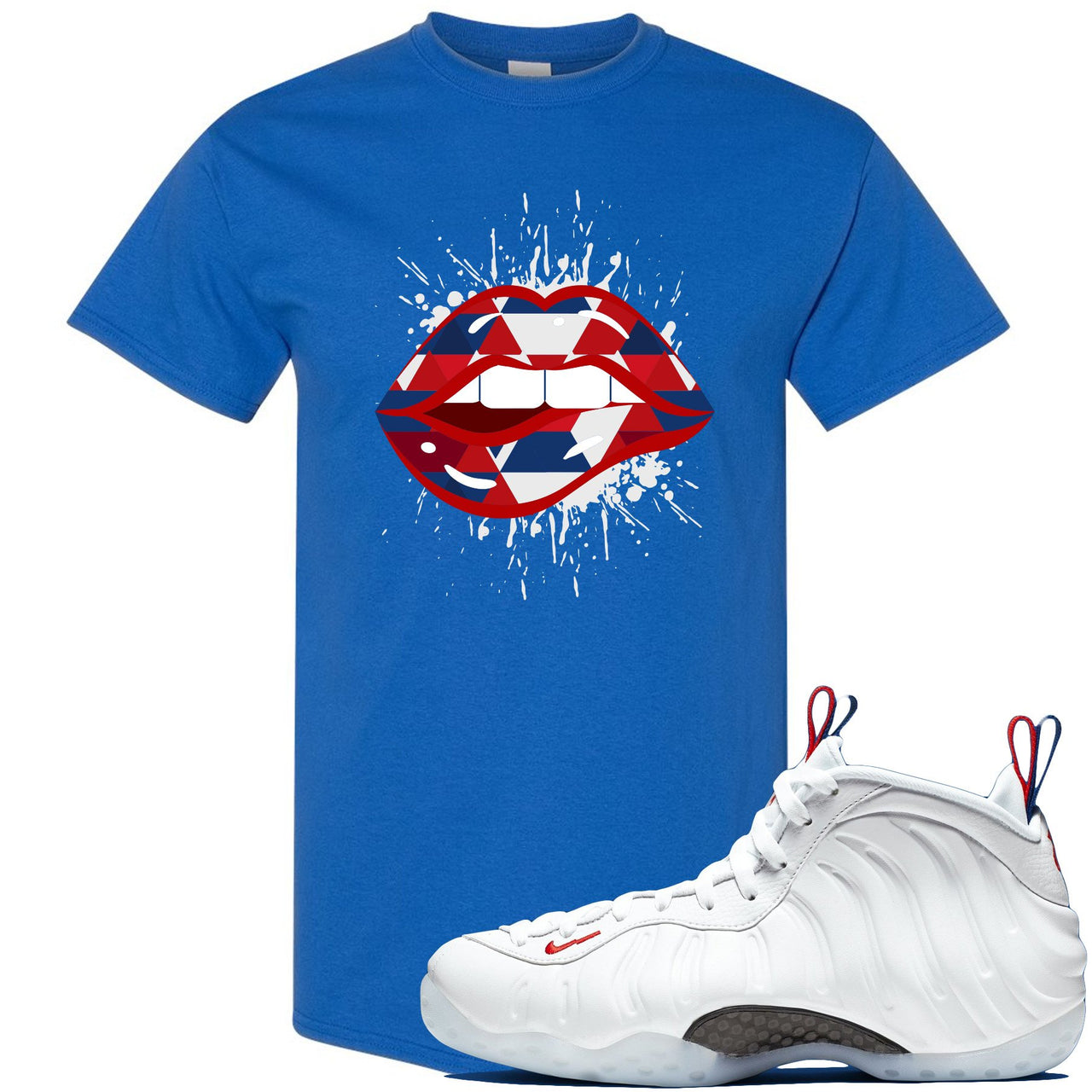 USA One Foams T Shirt | Geometric Lips Splatter, Royal Blue