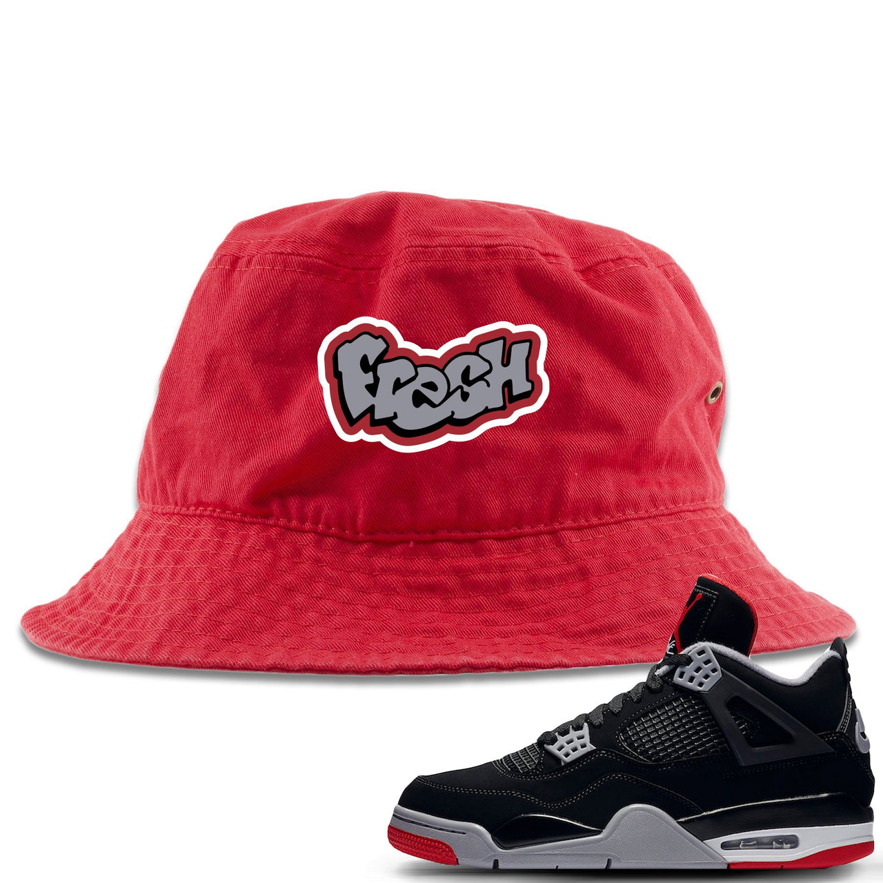 This red and grey bucket hat will match great with your Air Jordan 4 Bred shoes