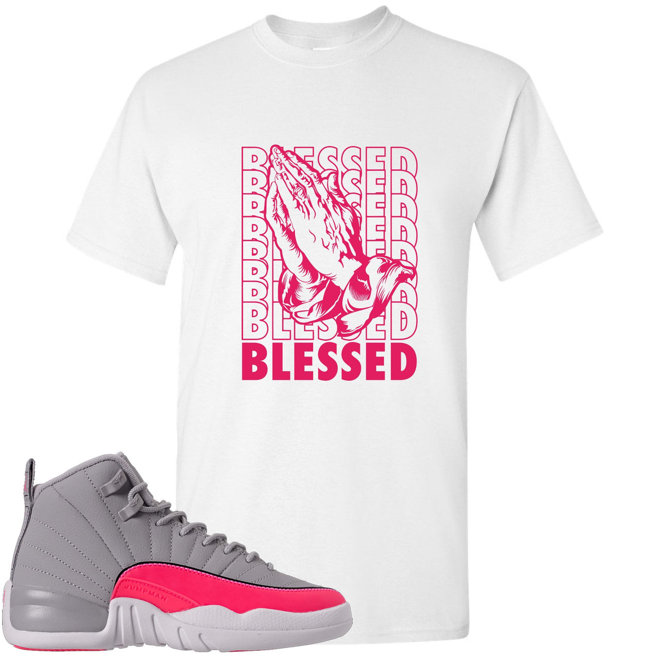 Grey Pink 12s T Shirt | Blessed, White