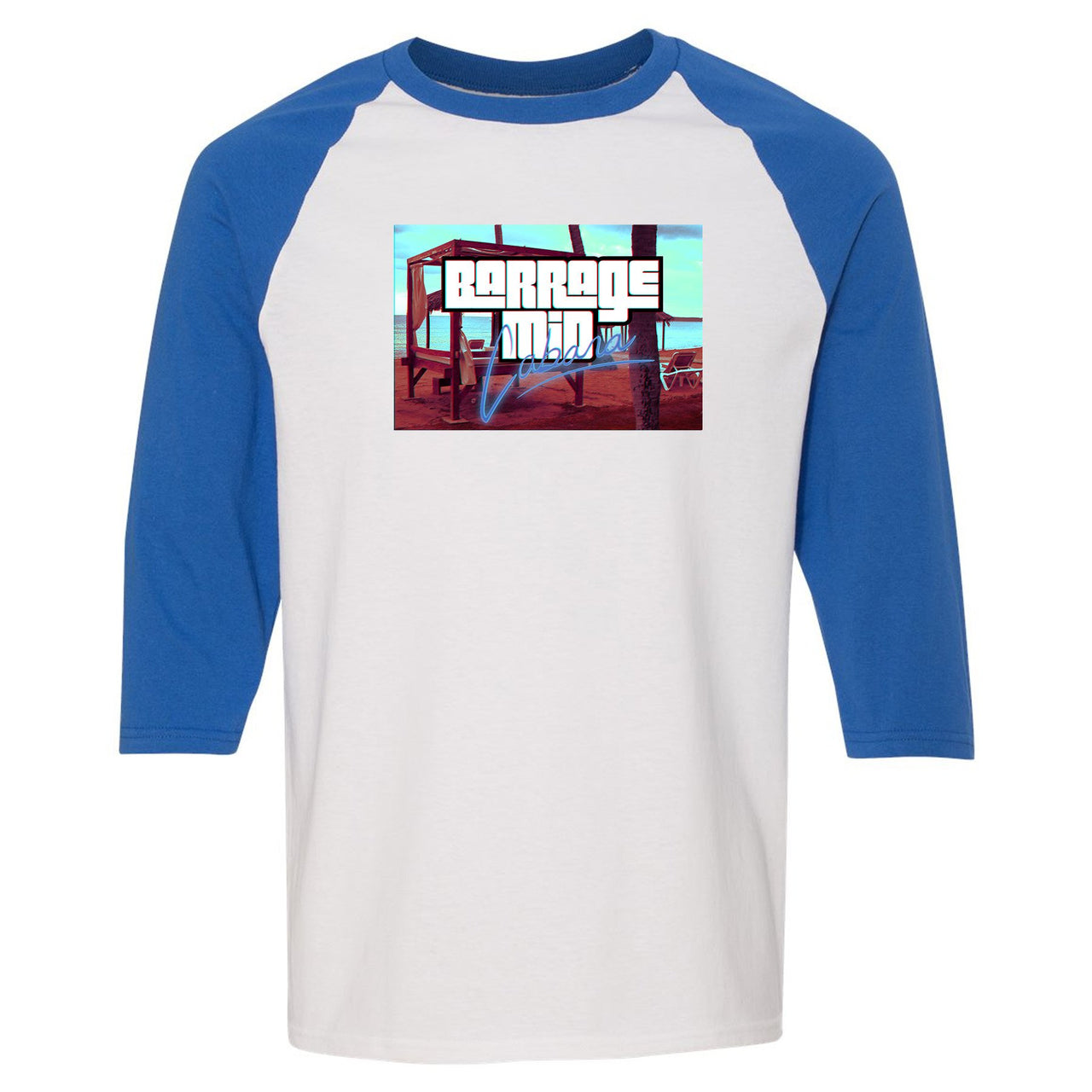 Cabana Mid Barrages Raglan T Shirt | Cabana, White and Royal Blue