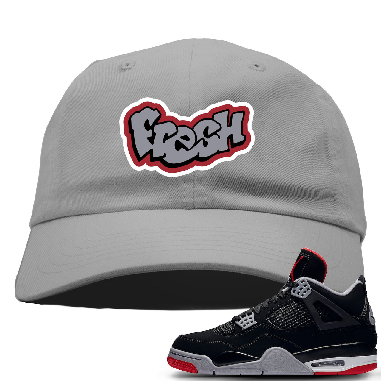 This grey dad hat will match great with your Air Jordan 4 Bred shoes