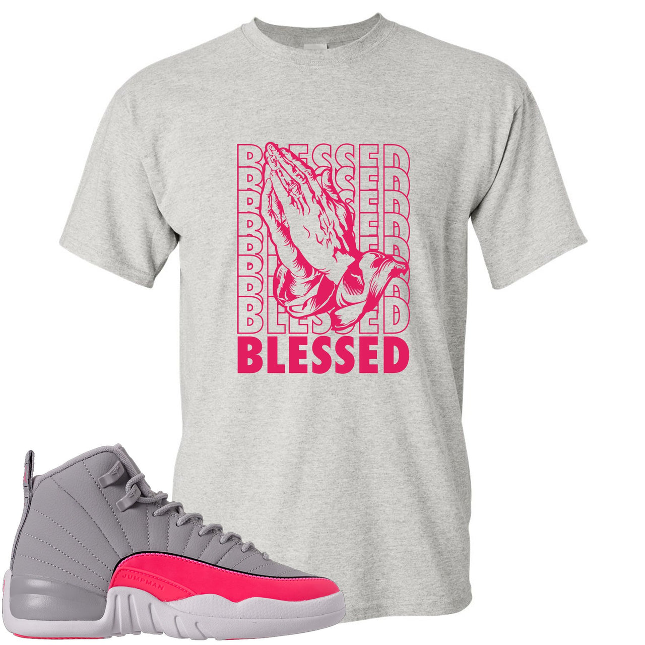 Grey Pink 12s T Shirt | Blessed, Sports Grey