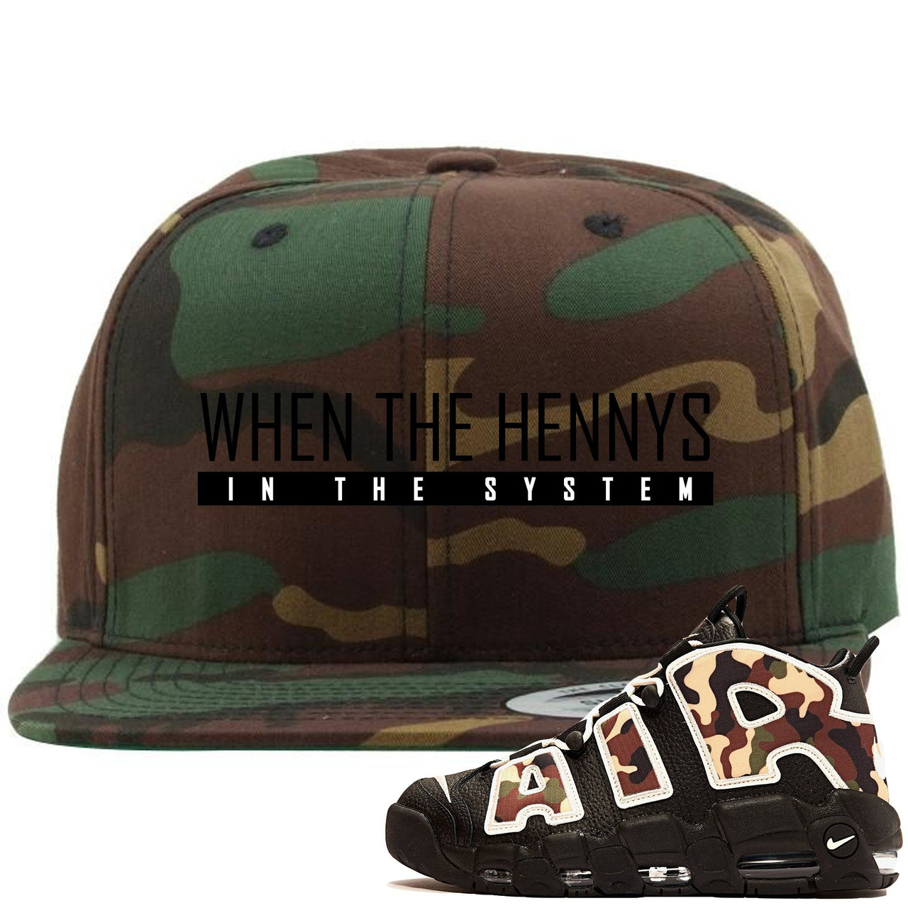 Camo Uptempos Snapback | When The Hennys In The Sytem, Camouflage