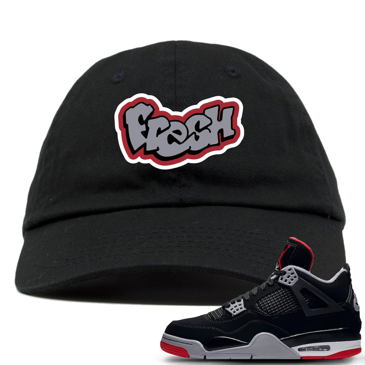 This black and grey dad hat will match great with you Air Jordan 4 Bred shoes