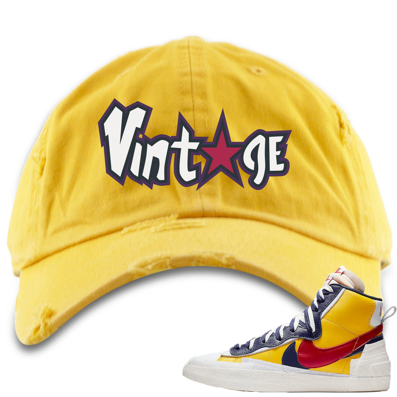 Varsity Maize Mid Blazers Distressed Dad Hat Vintage with Star Logo, Yellow