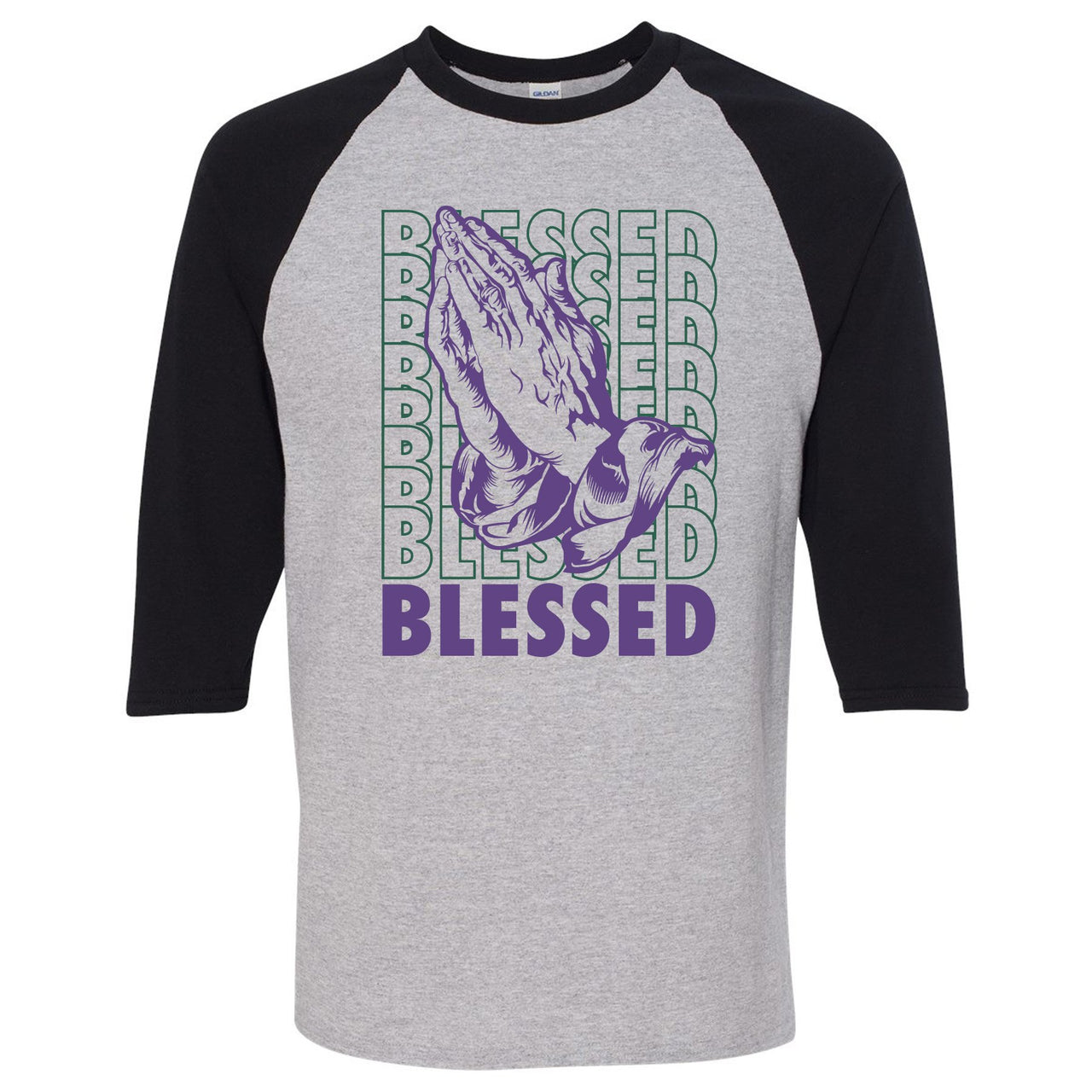 Ray Allen 7s Sneaker Hook Up Blessed Praying Hands Sports Gray and Black Raglan T-Shirt