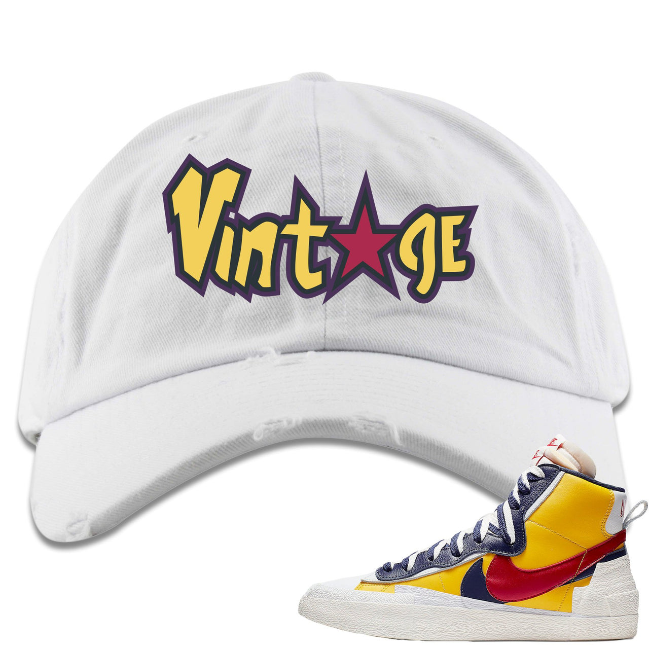 Varsity Maize Mid Blazers Distressed Dad Hat Vintage with Star Logo, White