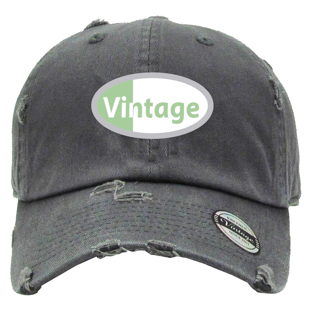 Fresh Mint 95s Distressed Dad Hat | Vintage Oval Logo, Dark Gray