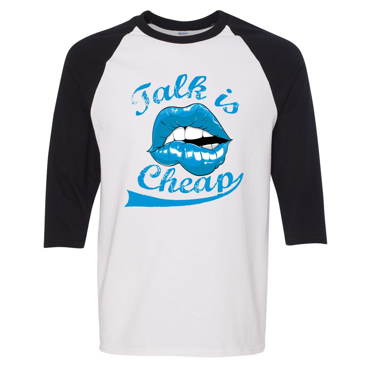 University Blue Blazers Raglan T Shirt | Talking Lips, White and Black