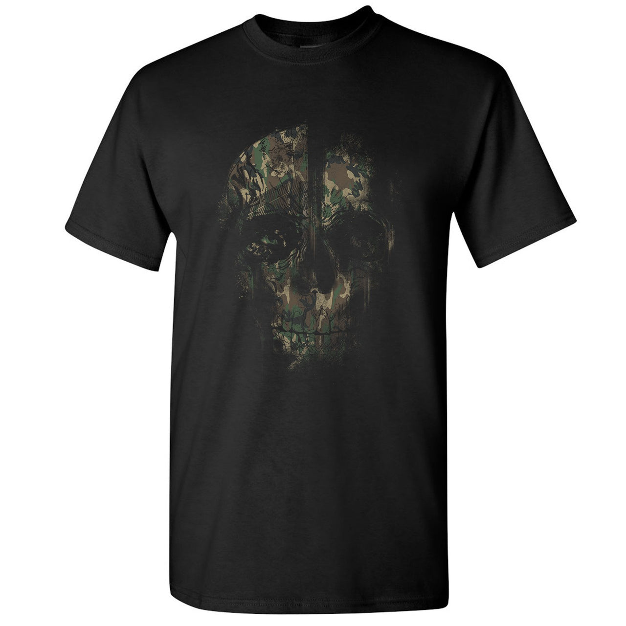 Camo Uptempos T Shirt | Camo Distressed Skull Head, Black