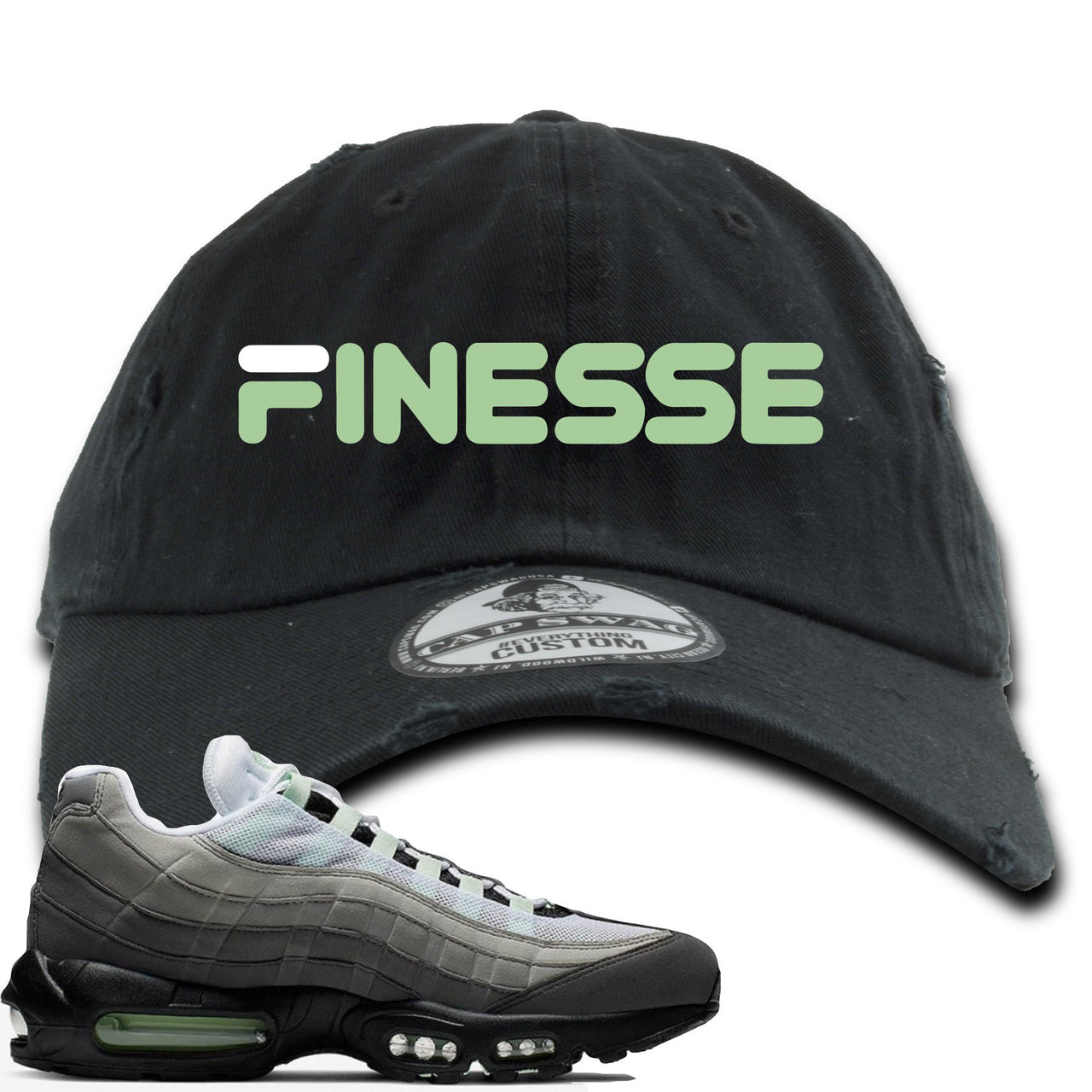 Fresh Mint 95s Distressed Dad Hat | Finesse, Black