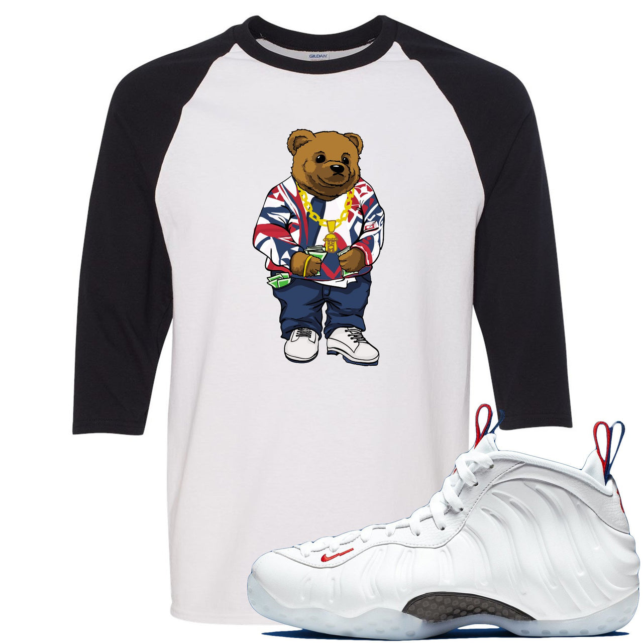 USA One Foams Raglan T Shirt | Sweater Bear, White and Black