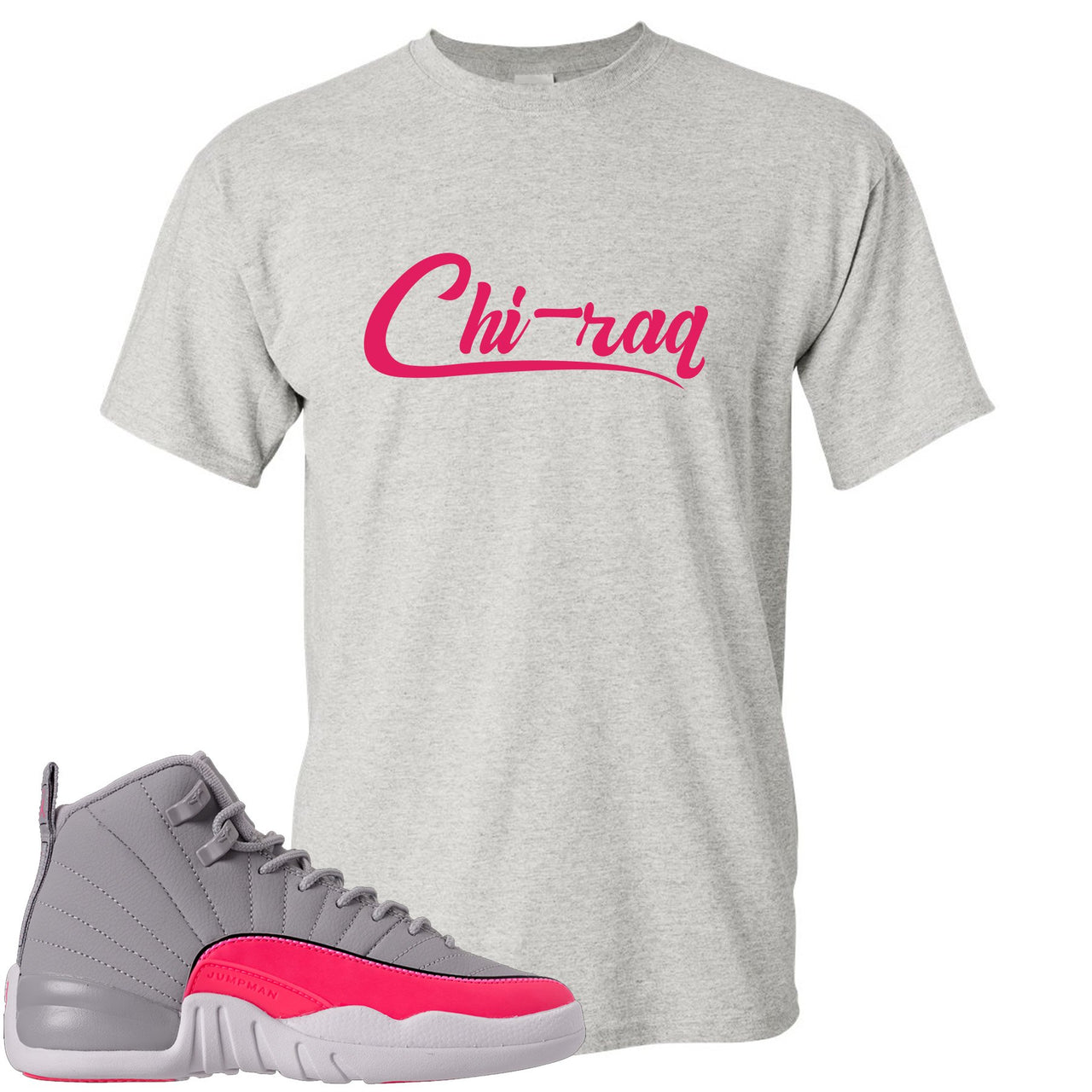 Grey Pink 12s T Shirt | Chiraq, Sports Grey