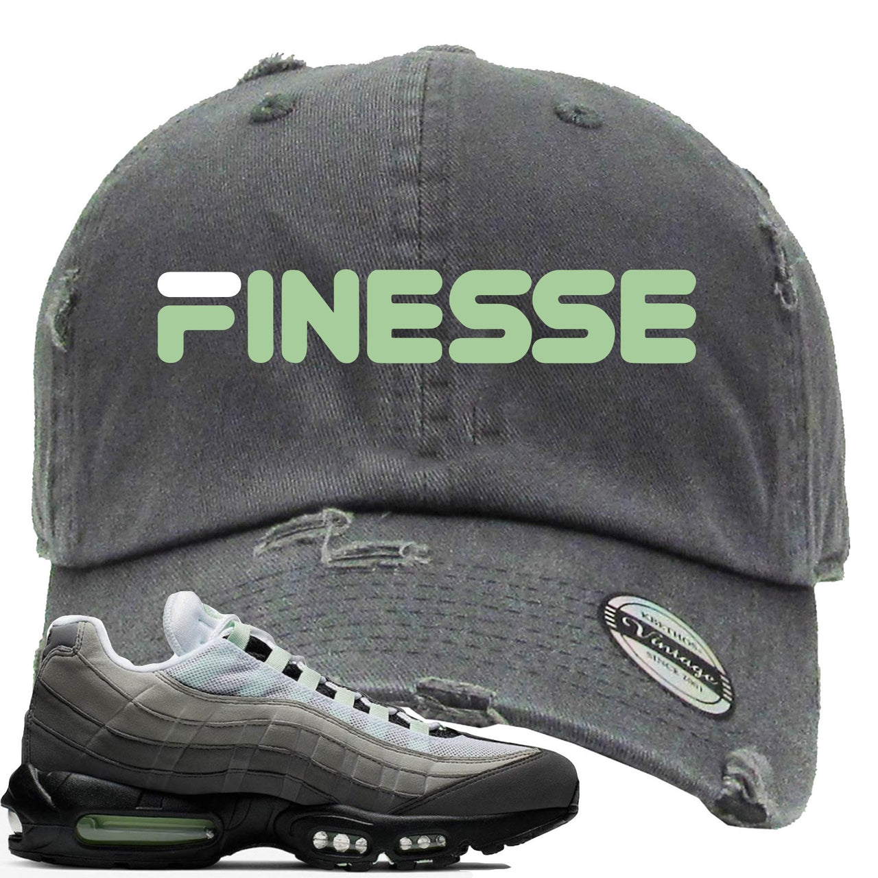 Fresh Mint 95s Distressed Dad Hat | Finesse, Dark Gray