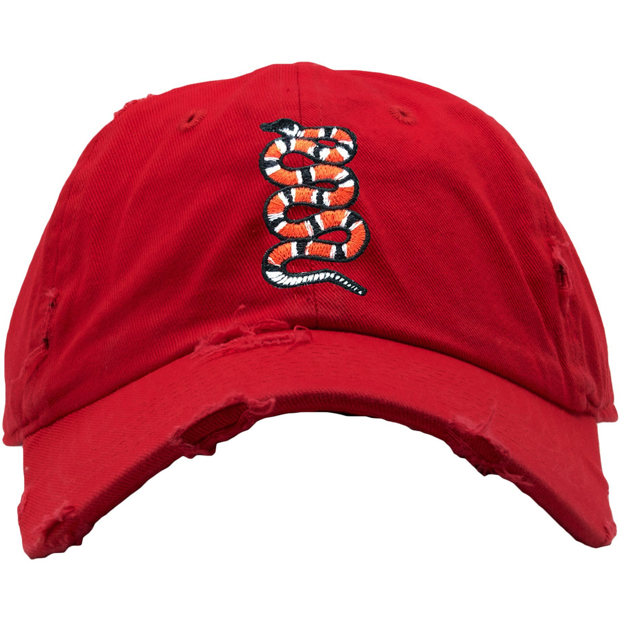 Snakeskin Foam Ones Distressed Dad Hat | Coiled Snake, Red
