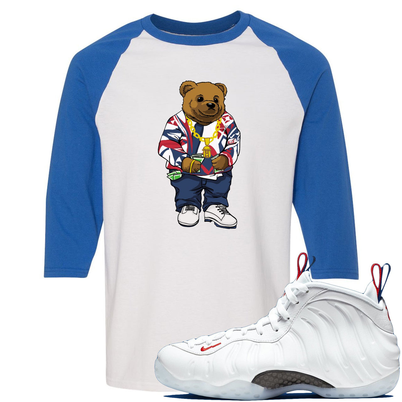 USA One Foams Raglan T Shirt | Sweater Bear, White and Blue