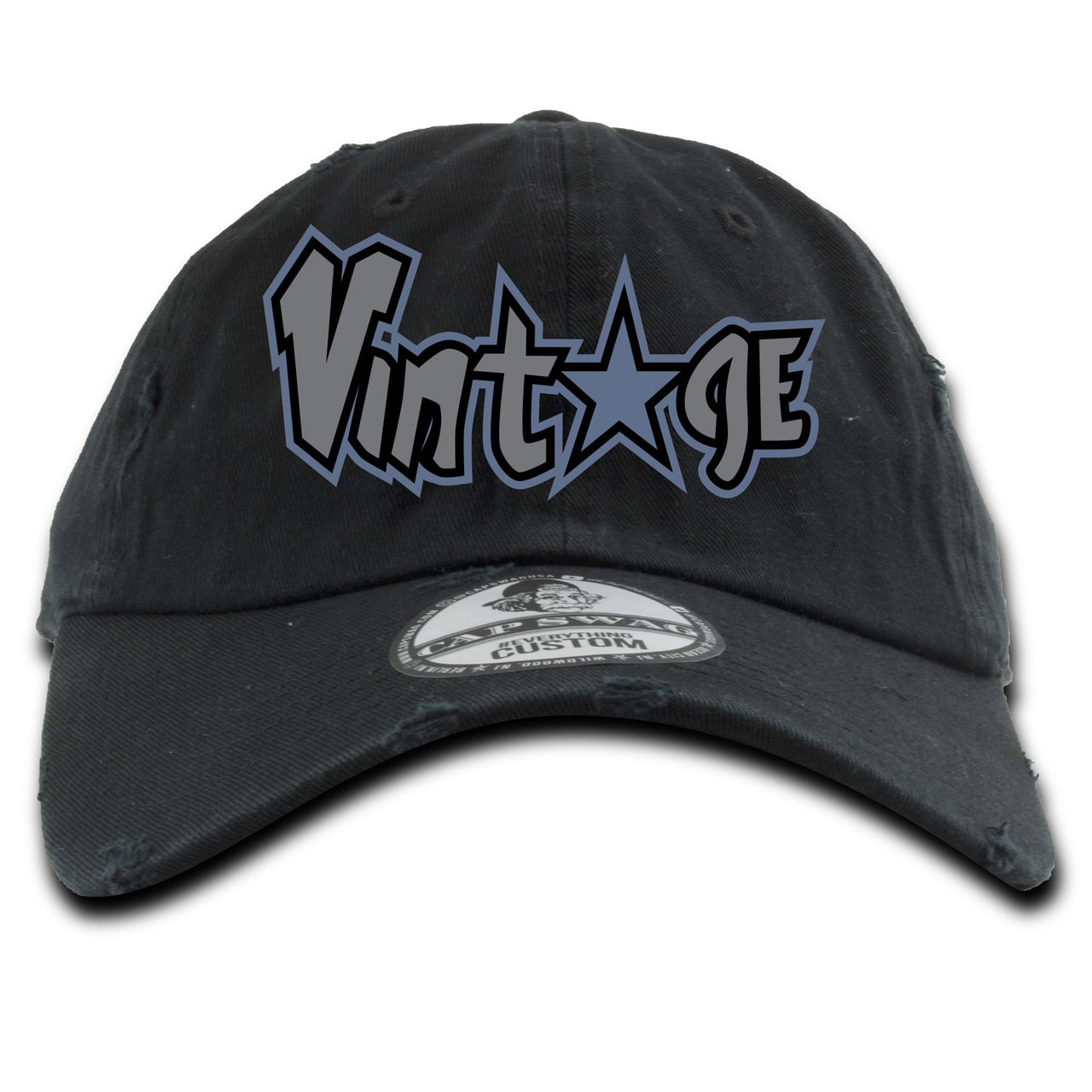 Cap and Gown 13s Distressed Dad Hat | Vintage Star Logo, Black
