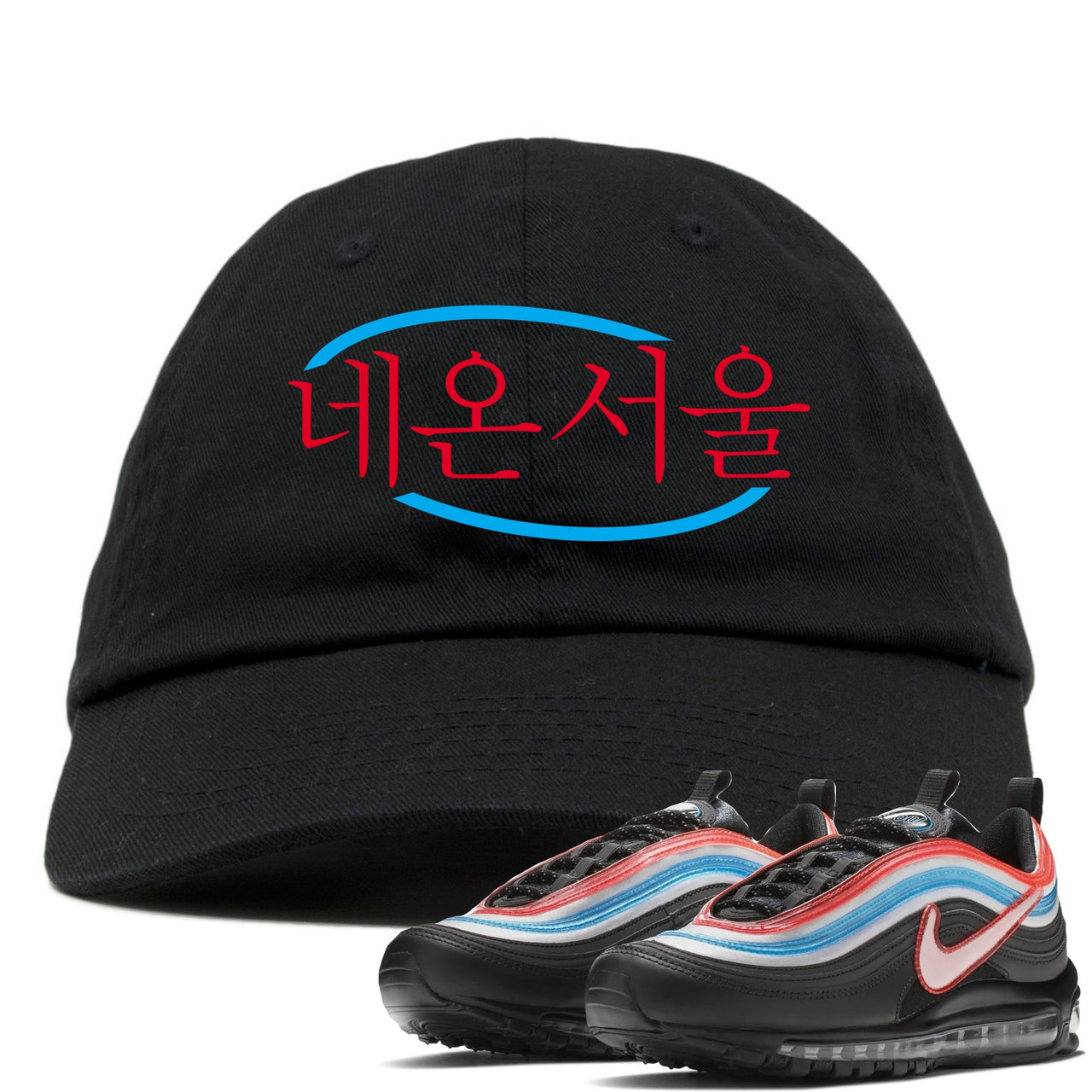 Neon Seoul 97s Dad Hat | Seoul in Korean, Black